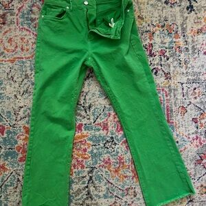 LOFT Bright Green Women's Straight-Leg Jeans, frayed raw hem